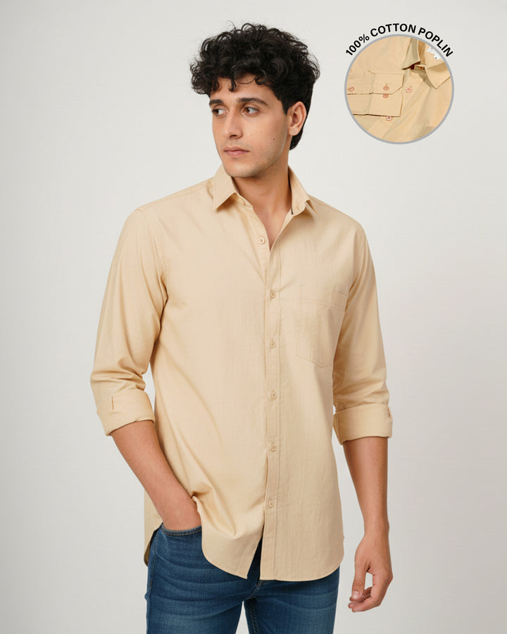 Beige Cotton Poplin Shirt