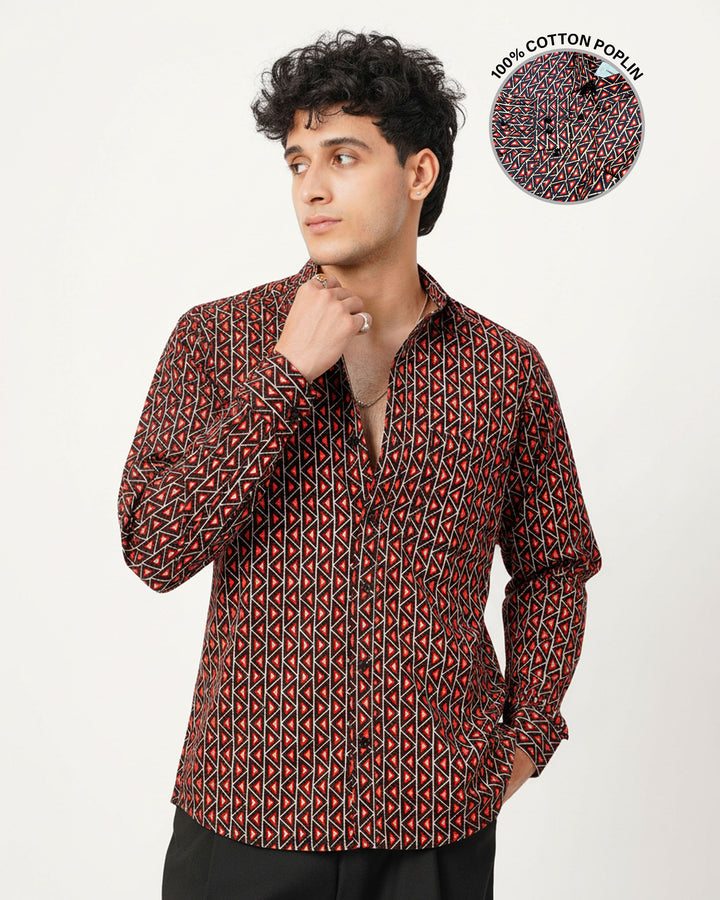 Black Fractal Echo Cotton Poplin Shirt