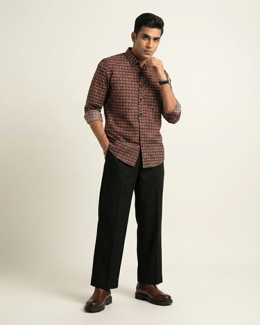 Black Fractal Echo Cotton Poplin Shirt