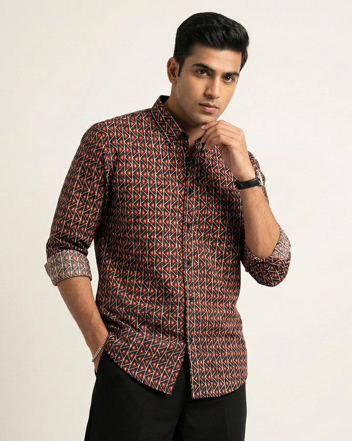 Black Fractal Echo Cotton Poplin Shirt