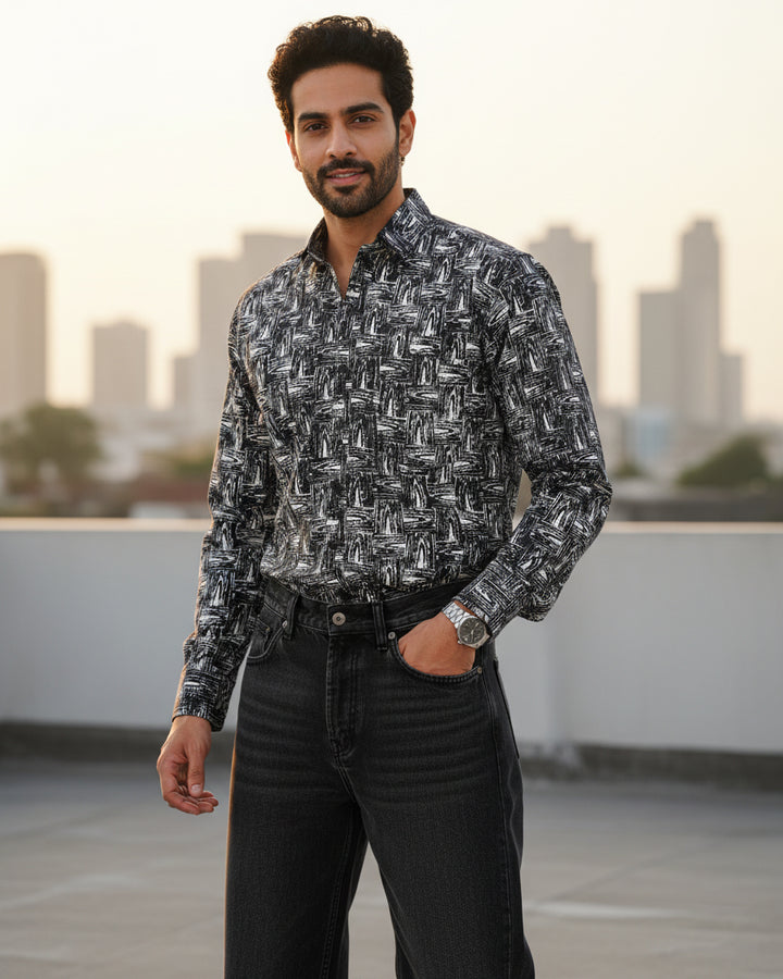 Black Grain Cotton Poplin Shirt