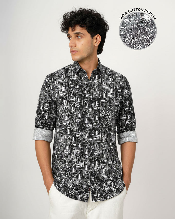Black Grain Cotton Poplin Shirt