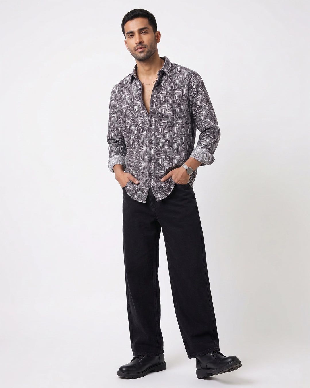 Black Grain Cotton Poplin Shirt