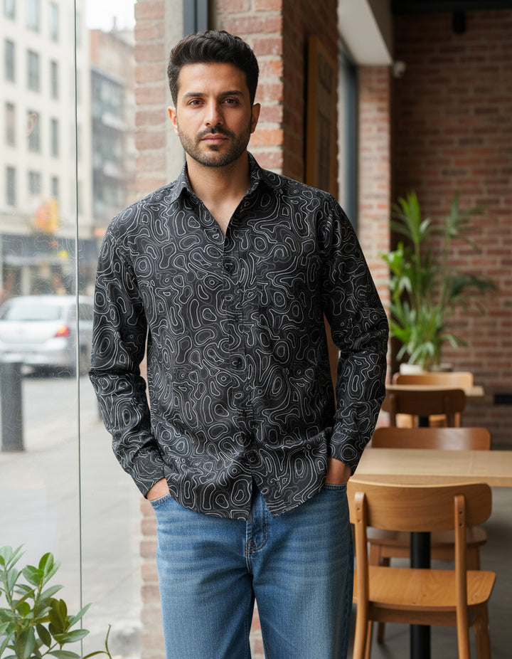 Black Liquid Maze Cotton Poplin Shirt