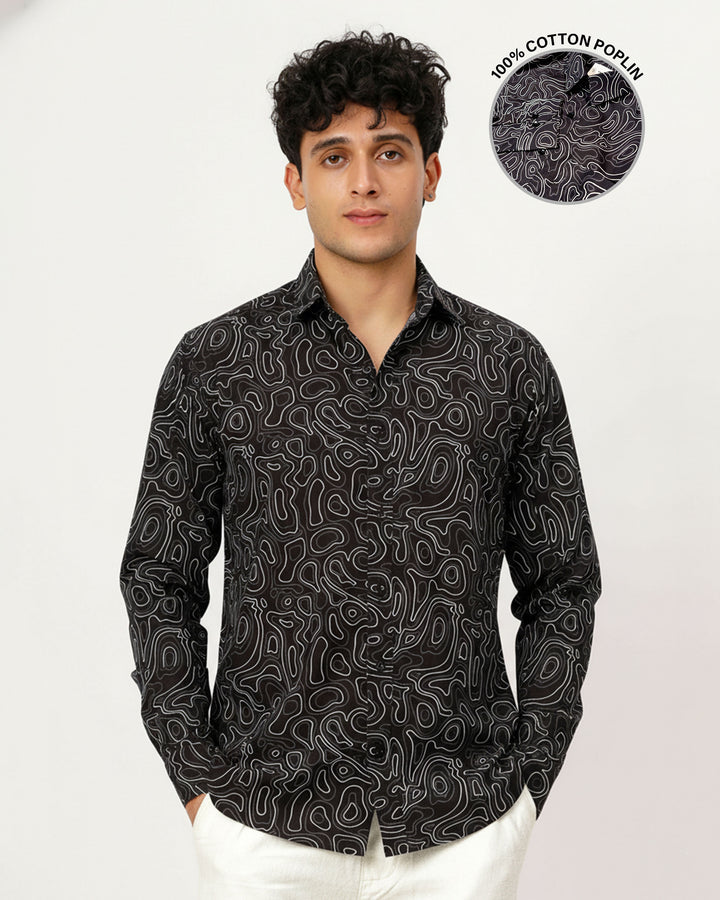 Black Liquid Maze Cotton Poplin Shirt