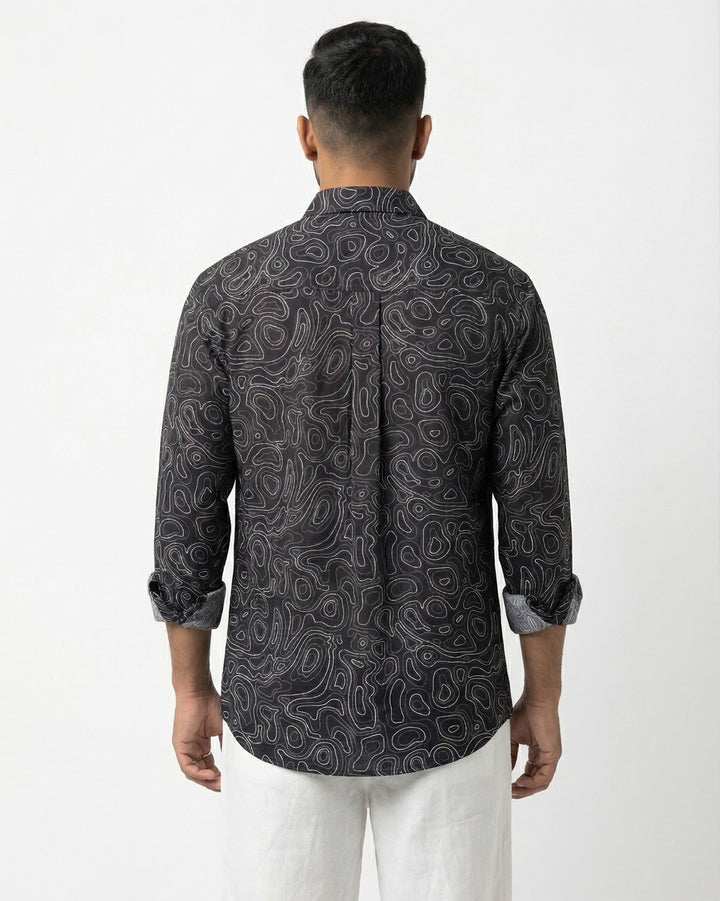 Black Liquid Maze Cotton Poplin Shirt