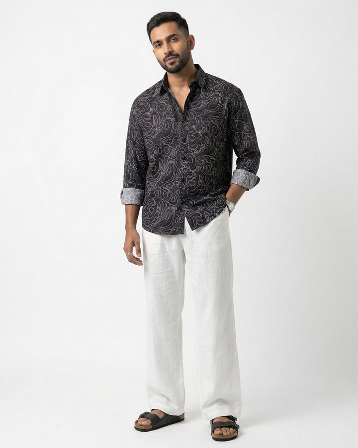 Black Liquid Maze Cotton Poplin Shirt