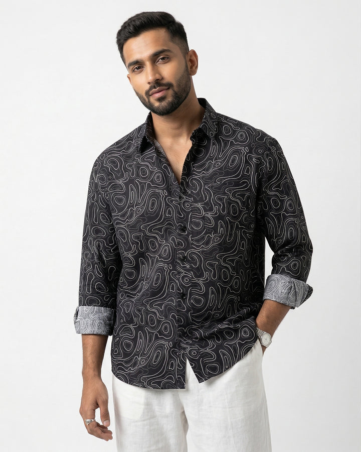 Black Liquid Maze Cotton Poplin Shirt