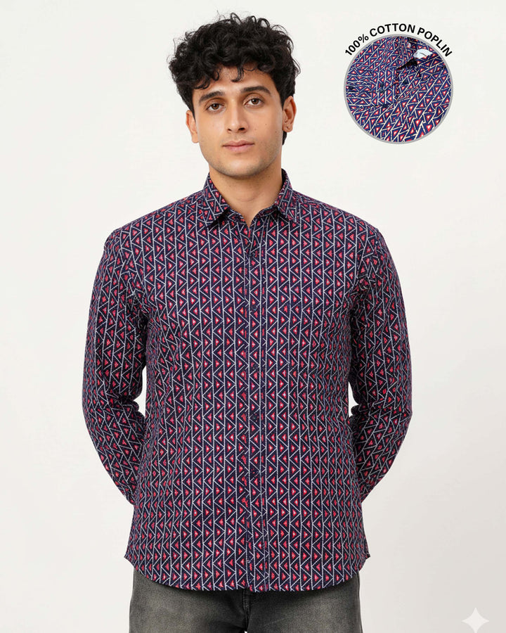 Blue Fractal Echo Cotton Poplin Shirt