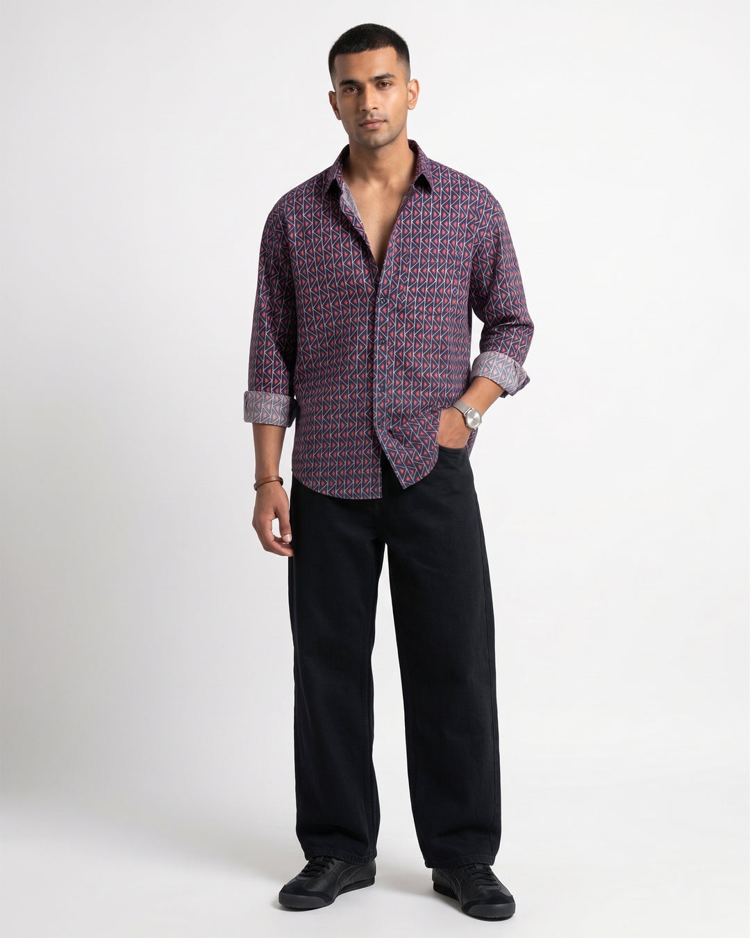 Blue Fractal Echo Cotton Poplin Shirt