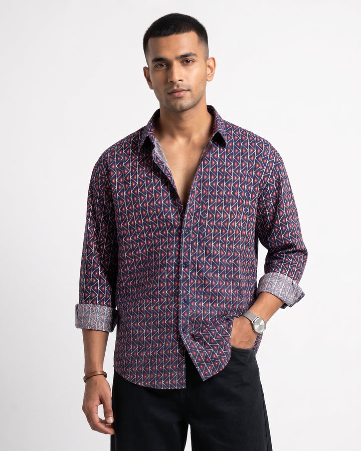 Blue Fractal Echo Cotton Poplin Shirt