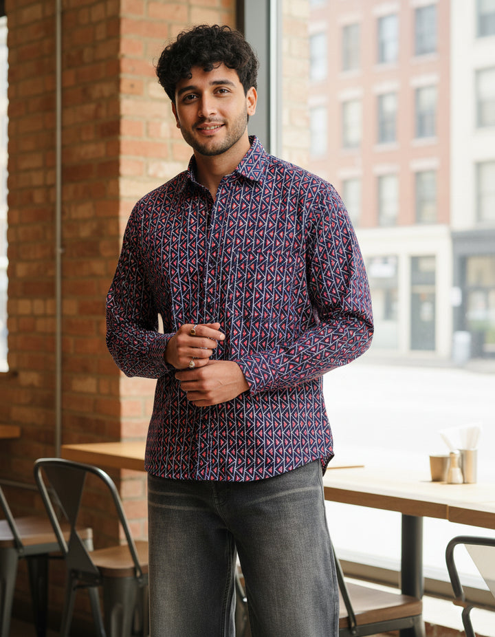 Blue Fractal Echo Cotton Poplin Shirt