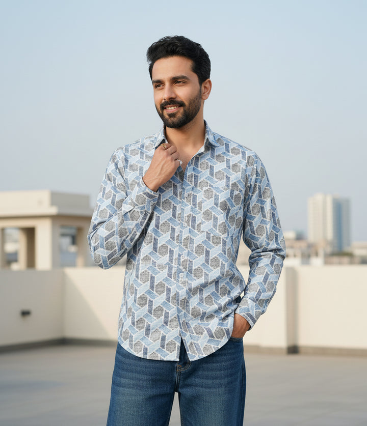 Blue Links Cotton Poplin Shirt