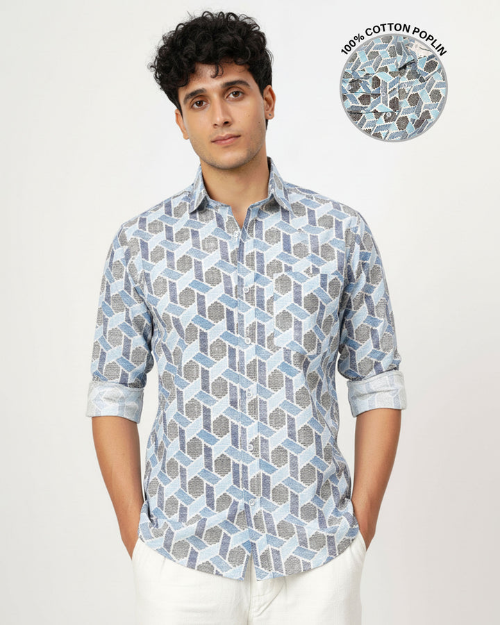 Blue Links Cotton Poplin Shirt
