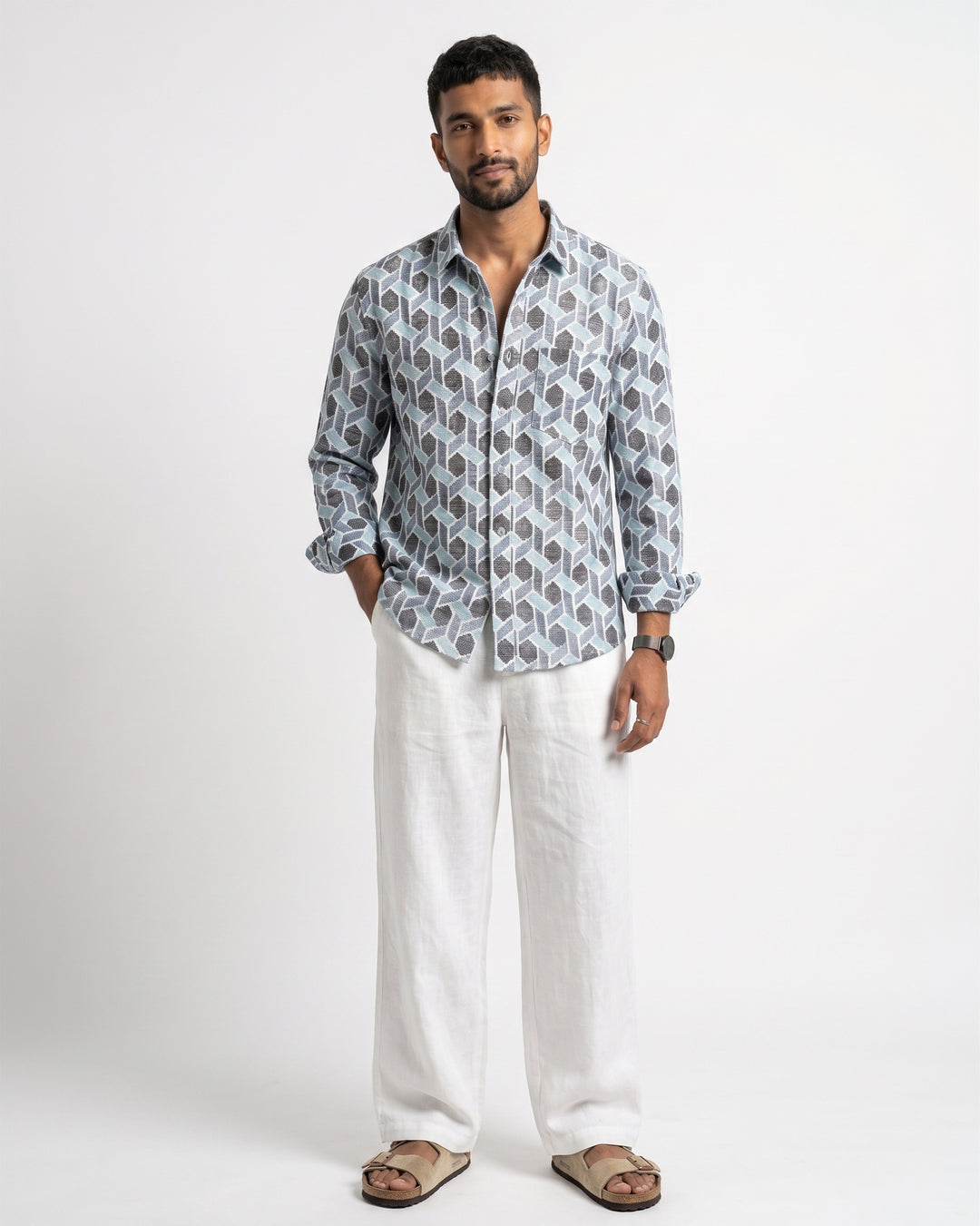 Blue Links Cotton Poplin Shirt