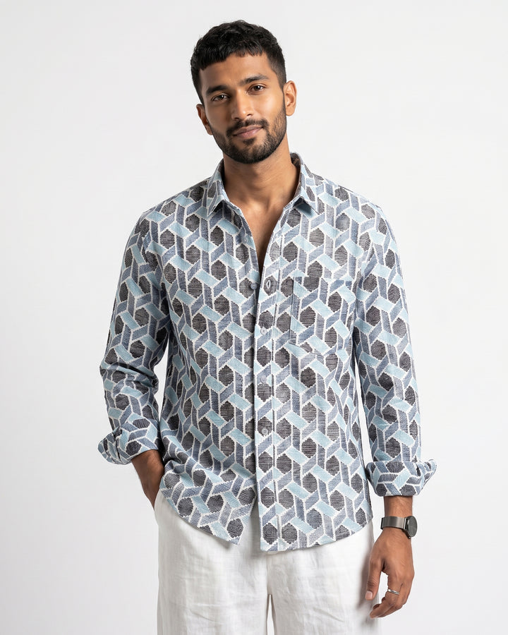 Blue Links Cotton Poplin Shirt