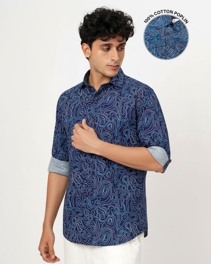 Blue Liquid Maze Cotton Poplin Shirt
