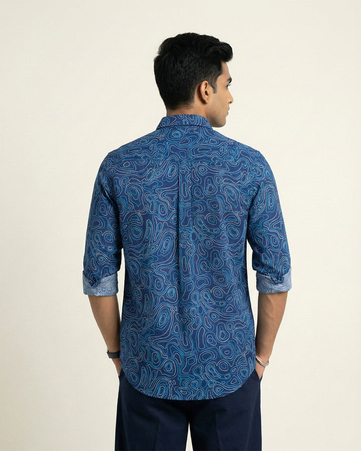 Blue Liquid Maze Cotton Poplin Shirt
