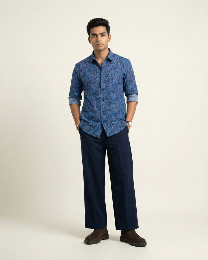 Blue Liquid Maze Cotton Poplin Shirt