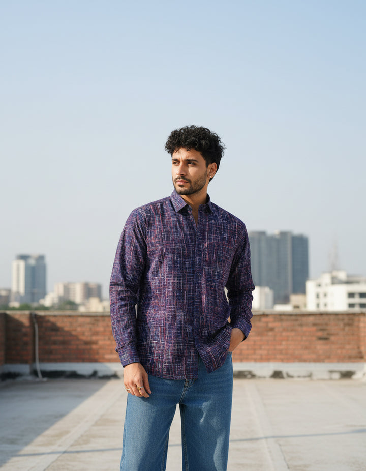 Blue Script Cotton Poplin Shirt
