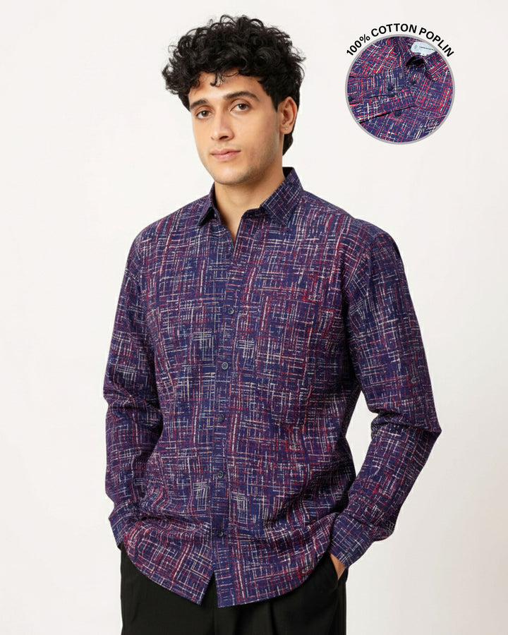 Blue Script Cotton Poplin Shirt