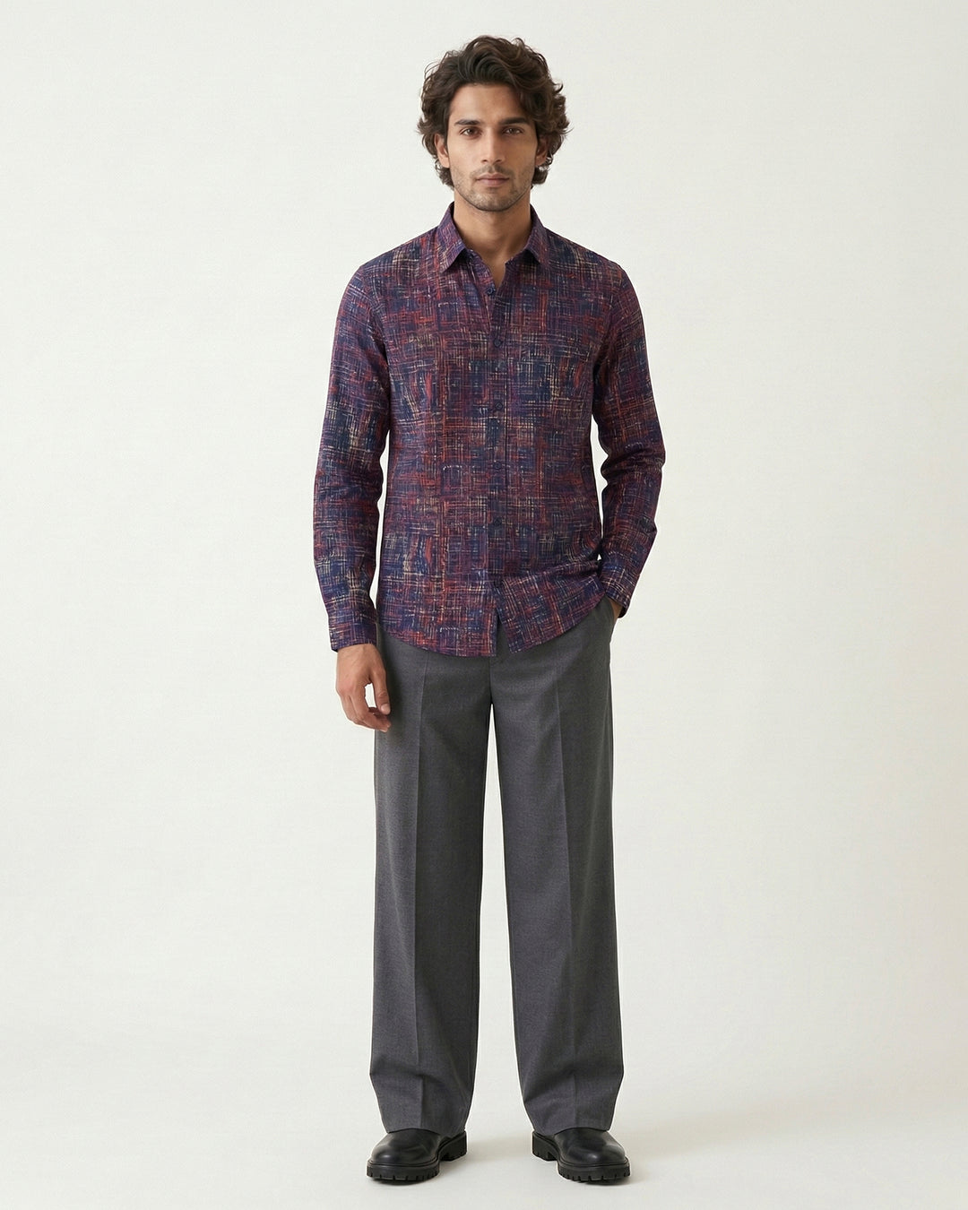 Blue Script Cotton Poplin Shirt