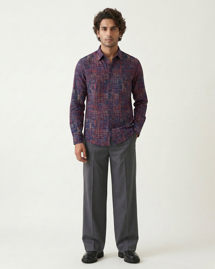 Blue Script Cotton Poplin Shirt