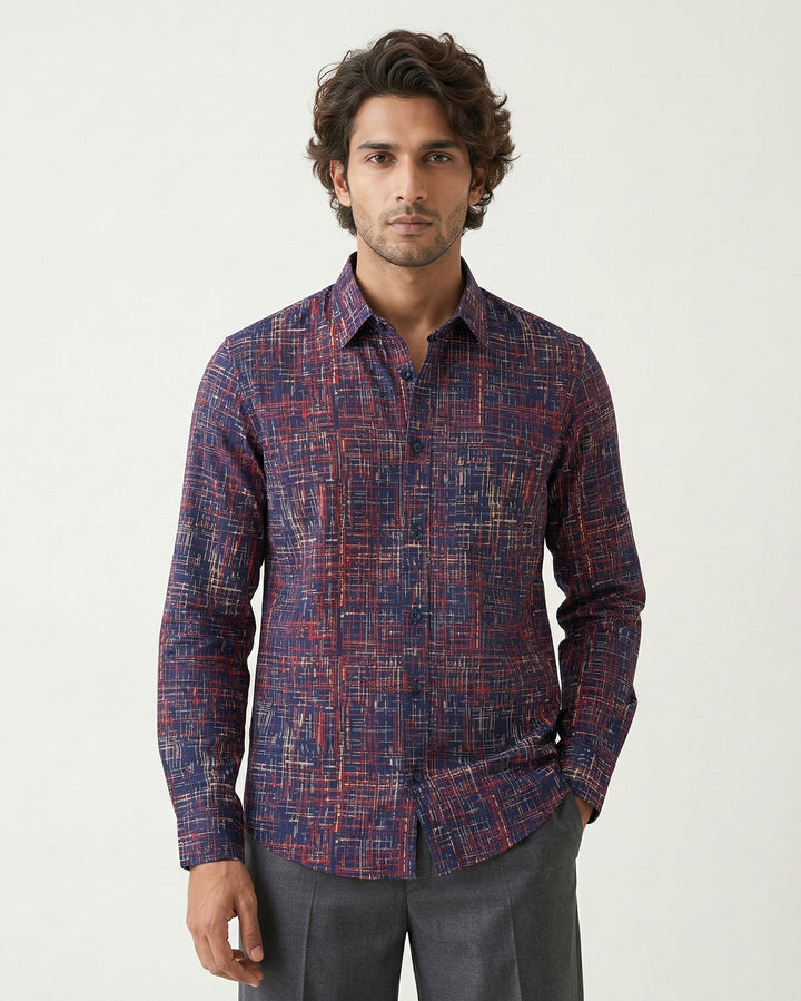 Blue Script Cotton Poplin Shirt