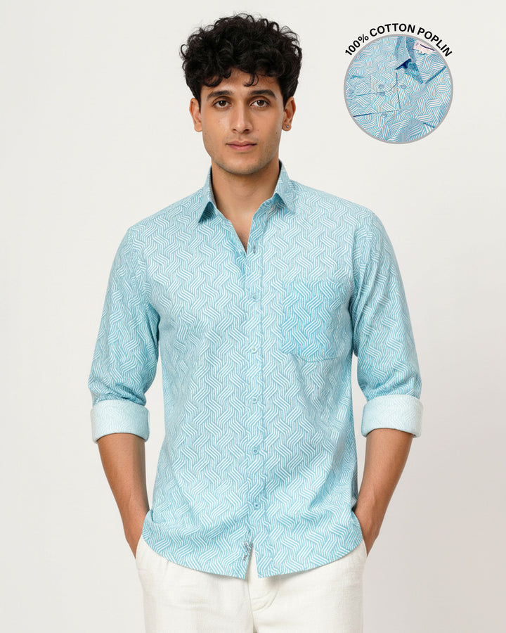 Blue Waves Cotton Poplin Shirt