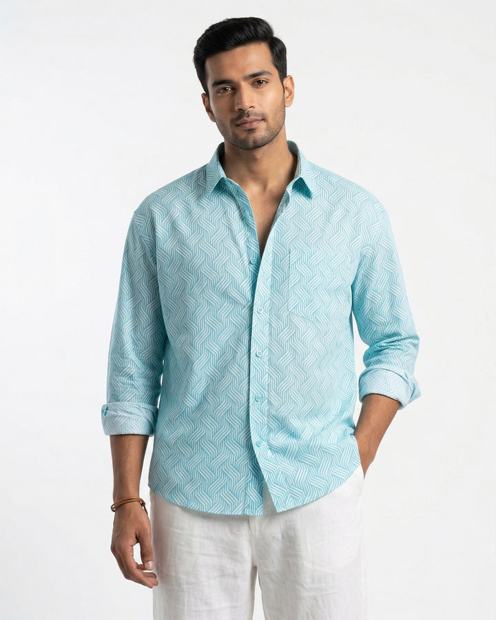 Blue Waves Cotton Poplin Shirt