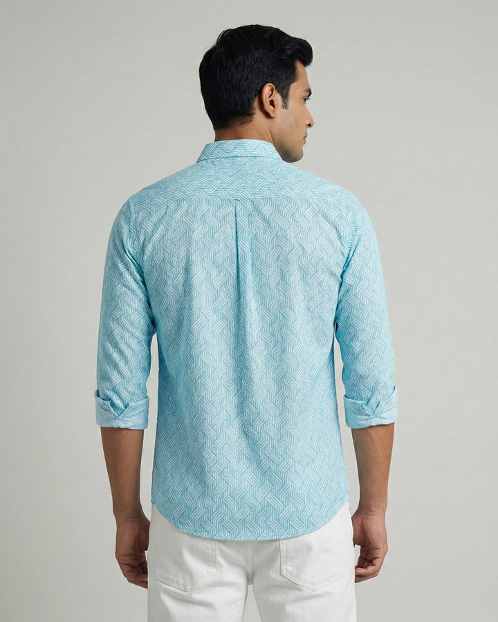 Blue Waves Cotton Poplin Shirt