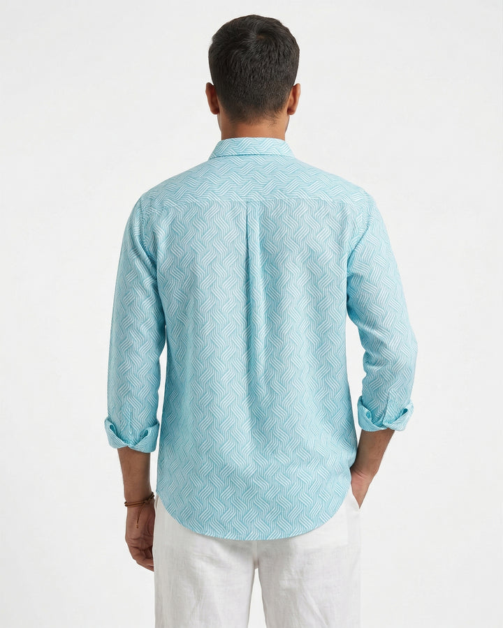 Blue Waves Cotton Poplin Shirt