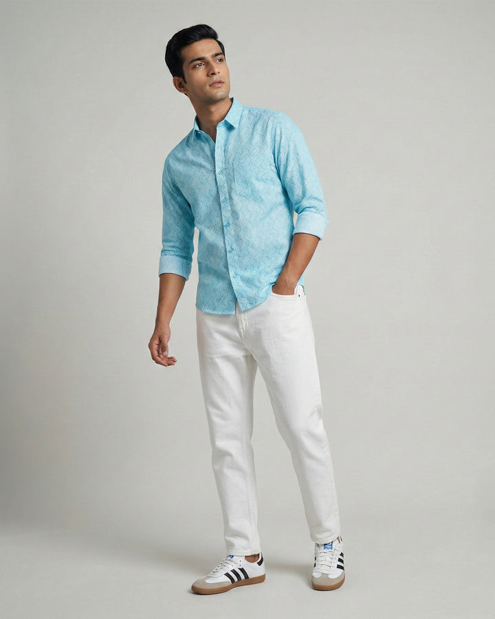 Blue Waves Cotton Poplin Shirt