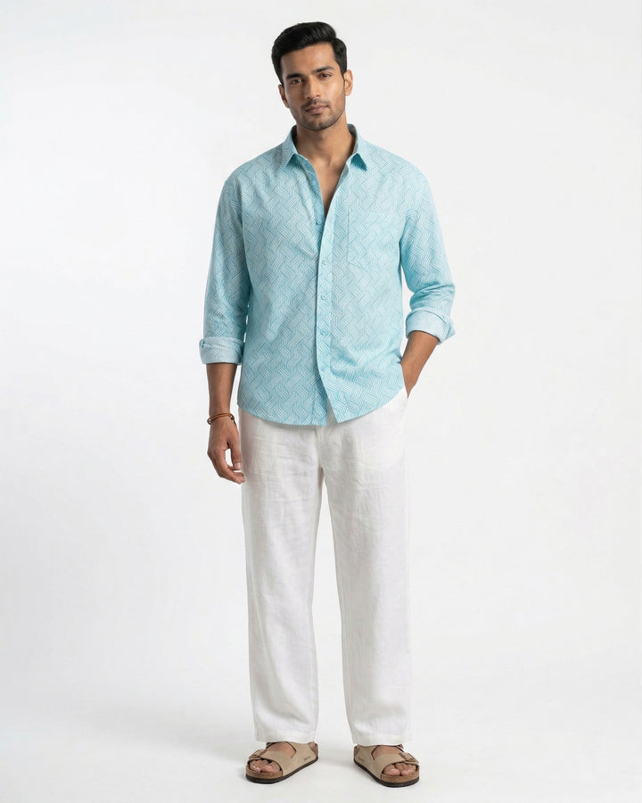 Blue Waves Cotton Poplin Shirt