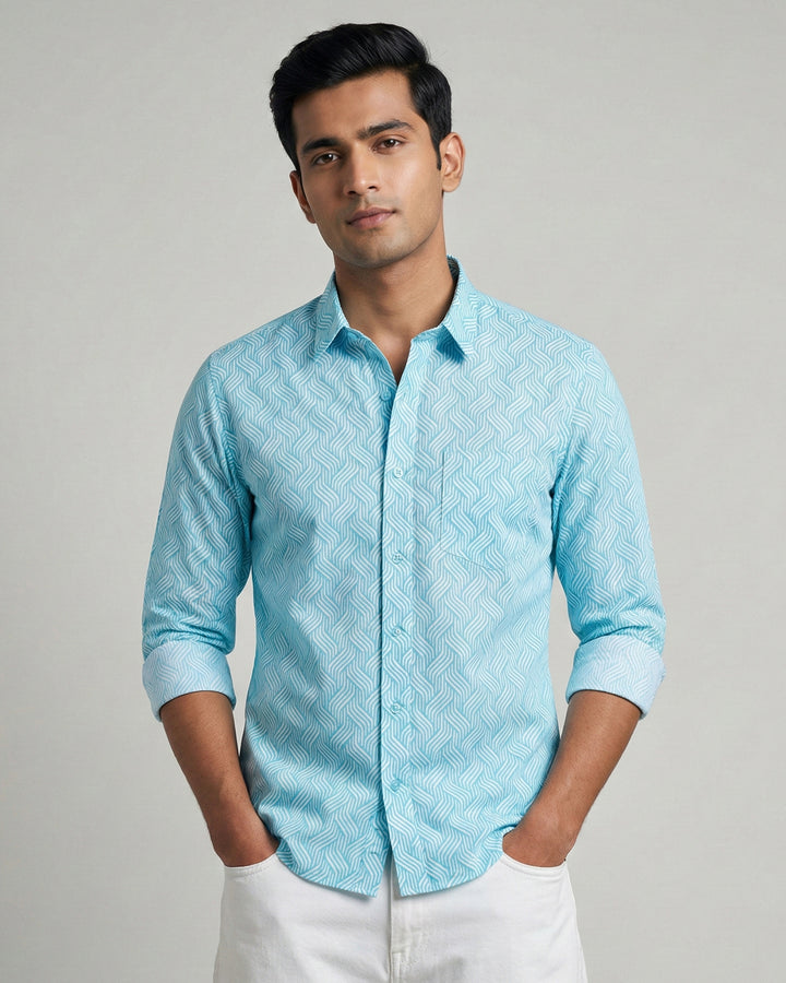 Blue Waves Cotton Poplin Shirt