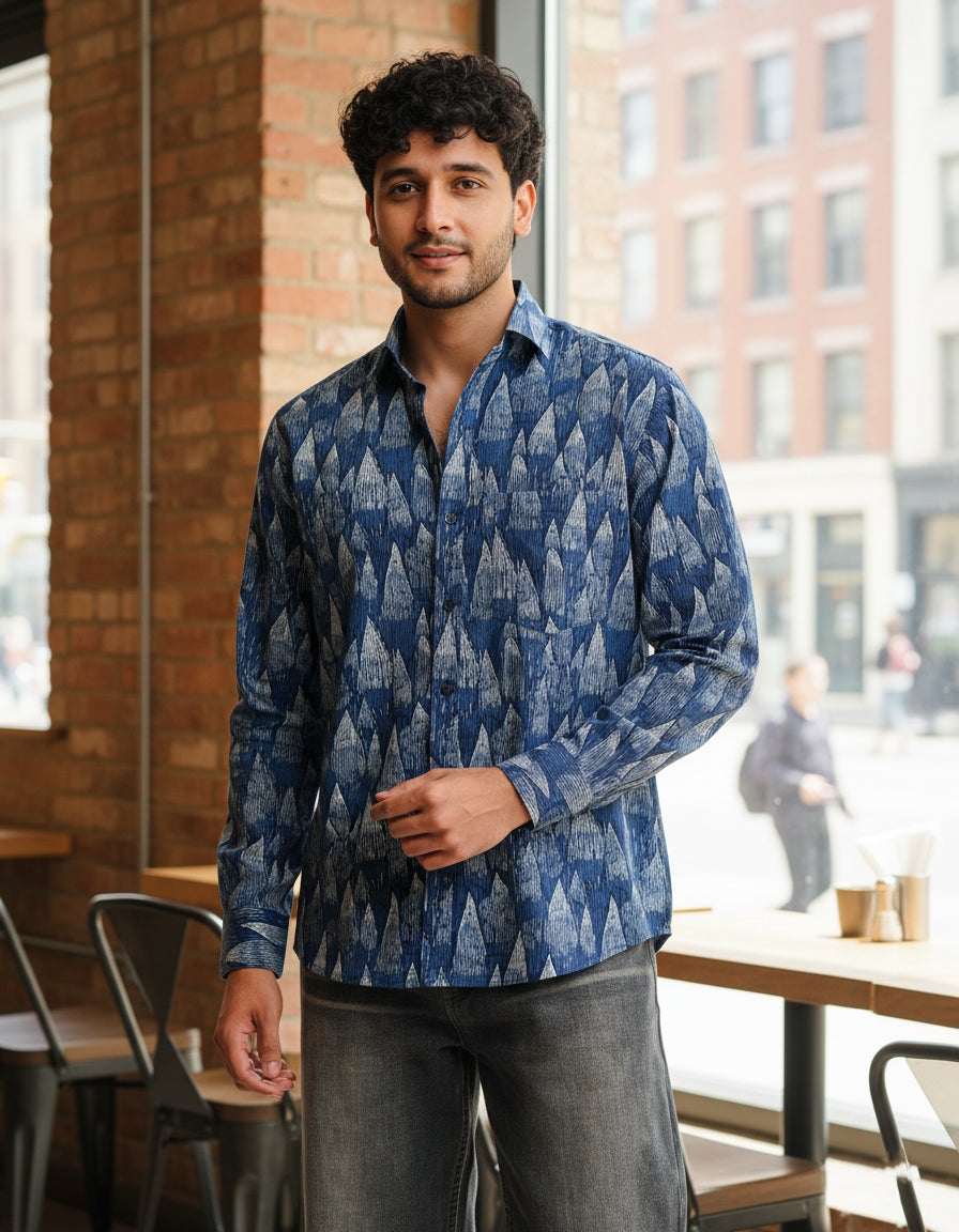 Blue Wedges Cotton Poplin Shirt