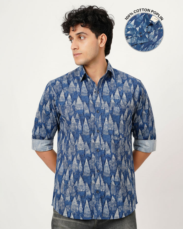 Blue Wedges Cotton Poplin Shirt
