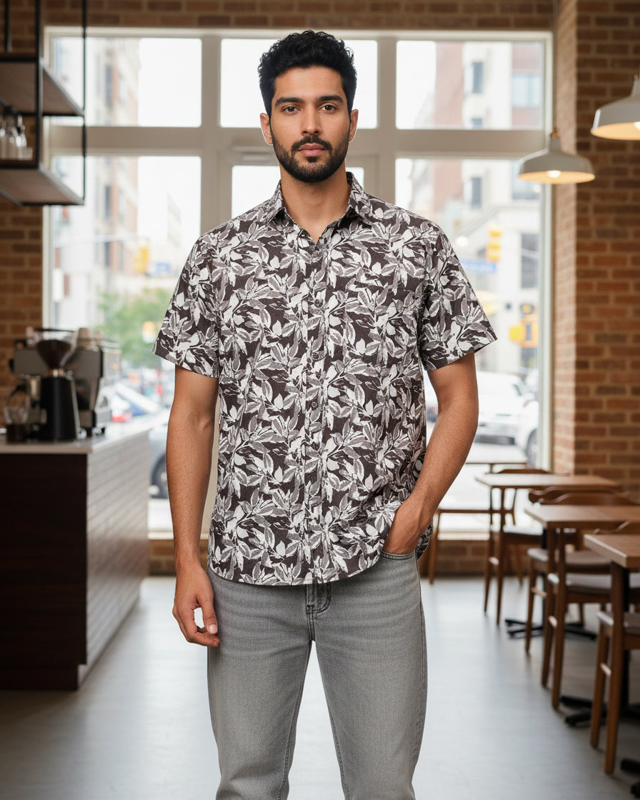 Gray Botanic Dust Cotton Poplin Shirt
