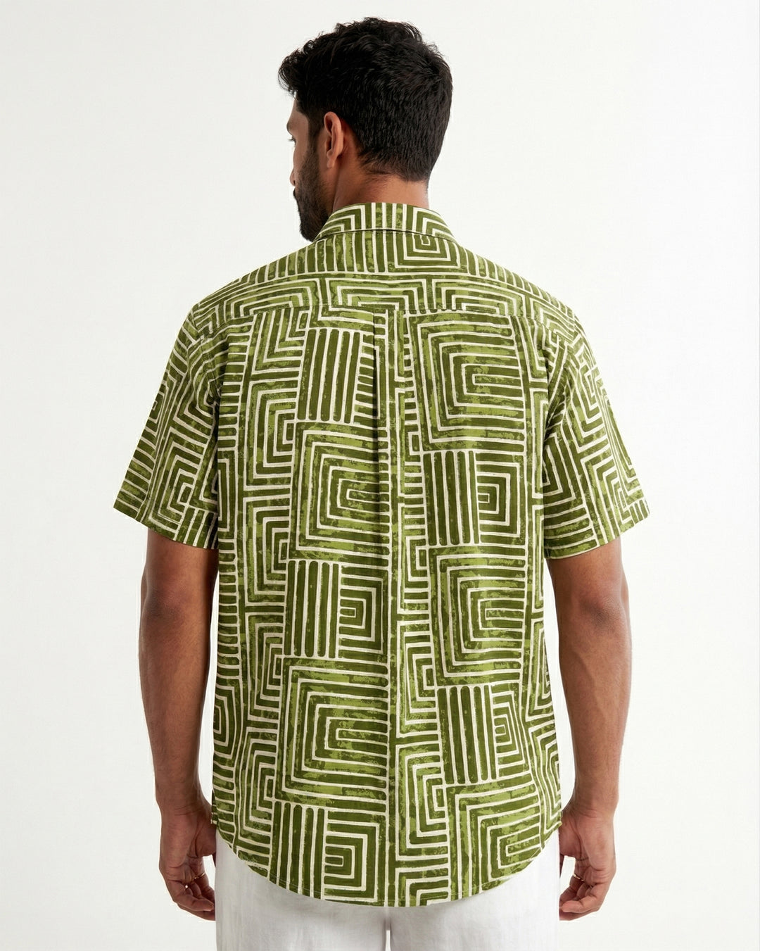 Green Gridlock Cotton Poplin Half Sleeve Shirt
