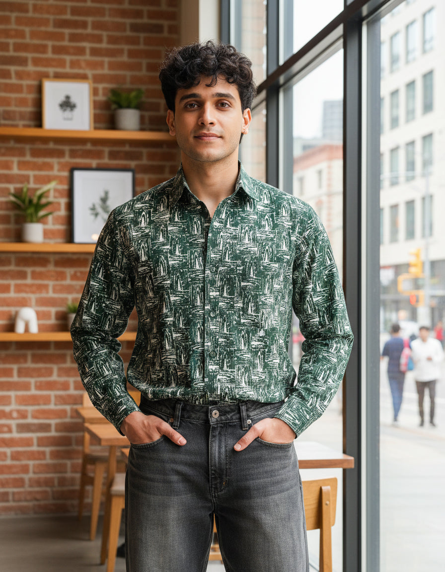 Green Grain Cotton Poplin Shirt