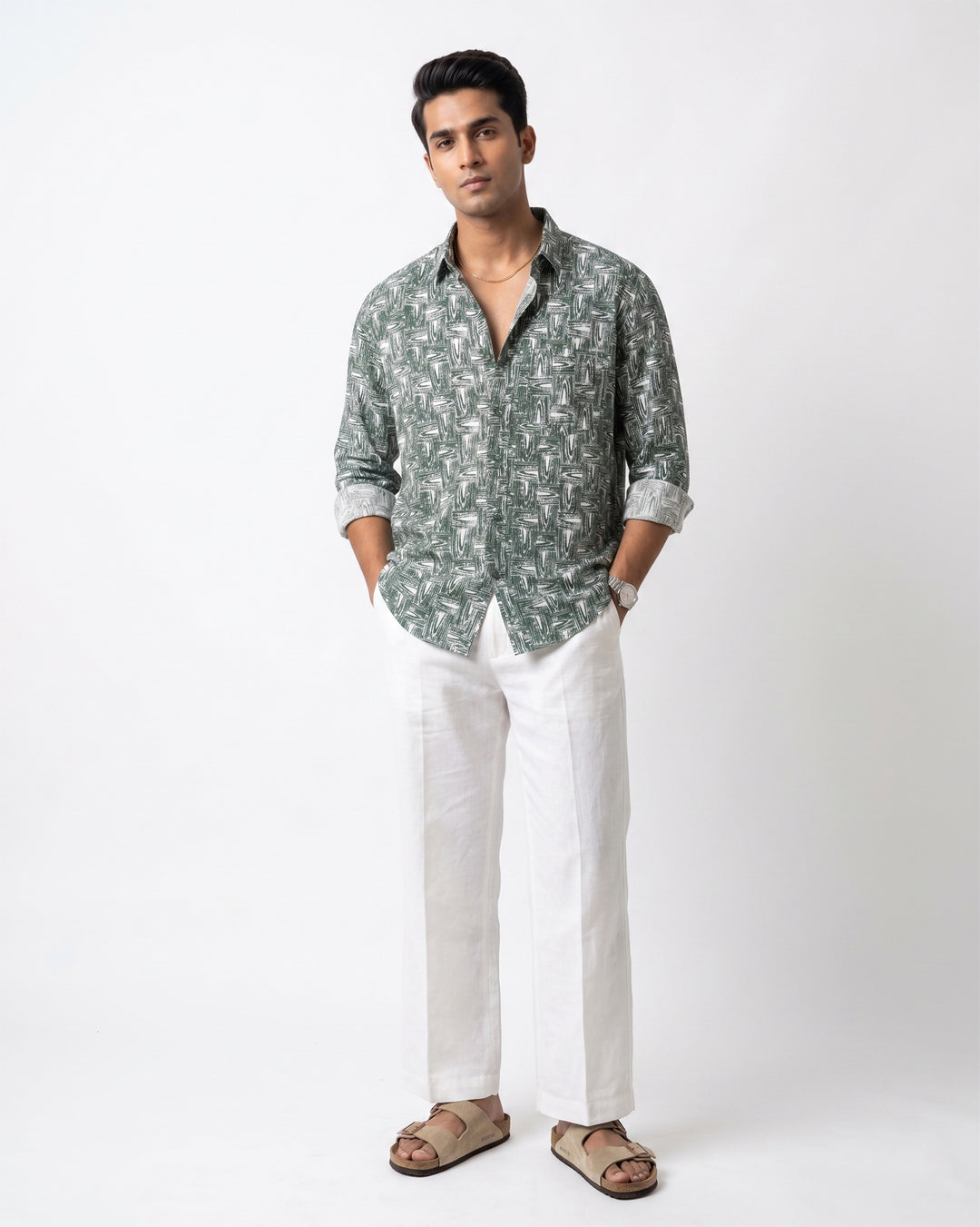 Green Grain Cotton Poplin Shirt