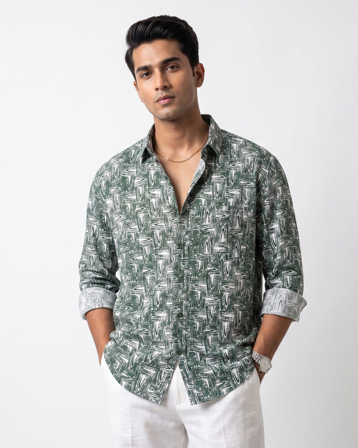 Green Grain Cotton Poplin Shirt