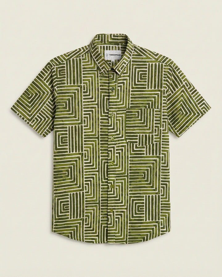 Green Gridlock Cotton Poplin Half Sleeve Shirt