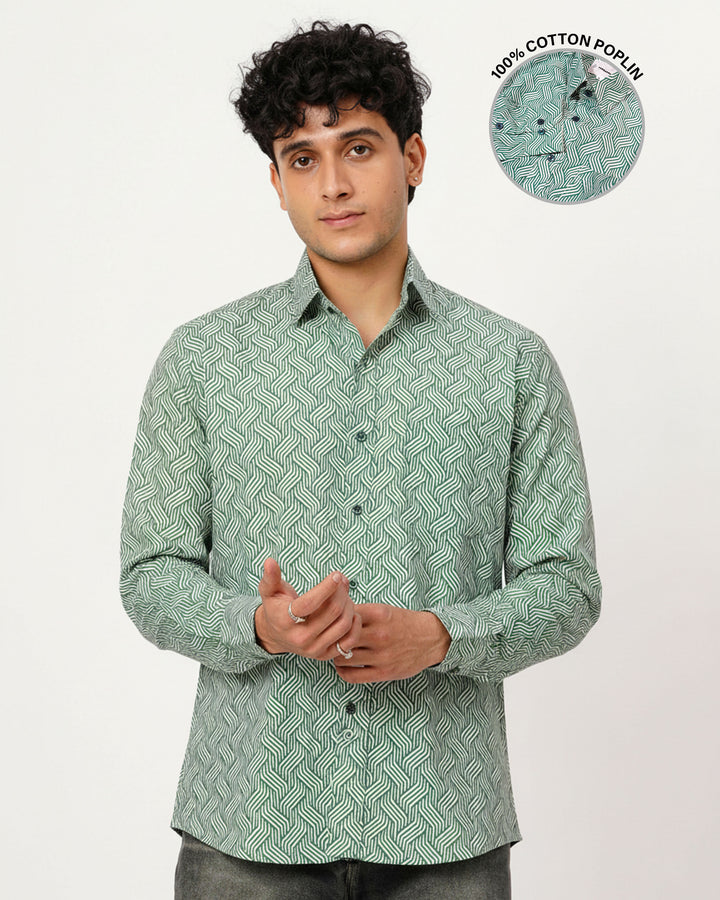 Green Waves Cotton Poplin Shirt