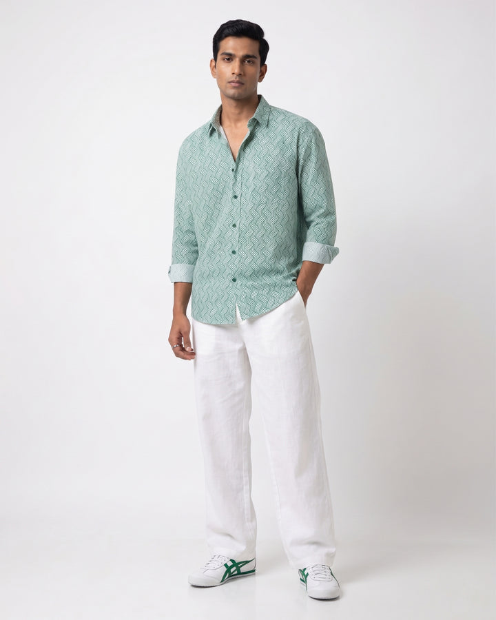 Green Waves Cotton Poplin Shirt