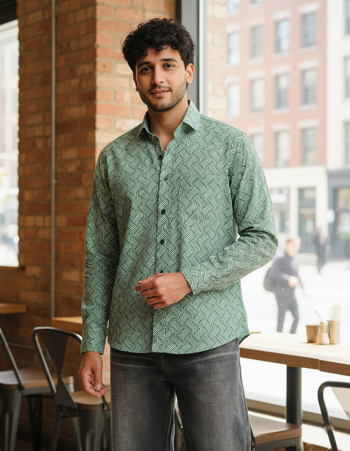 Green Waves Cotton Poplin Shirt