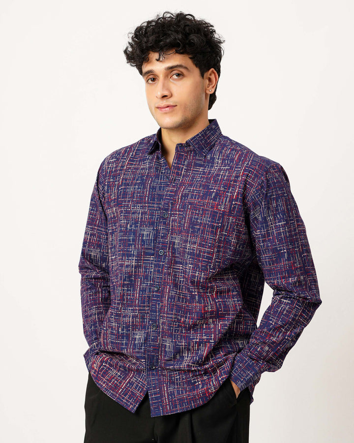 Blue Script Cotton Poplin Shirt