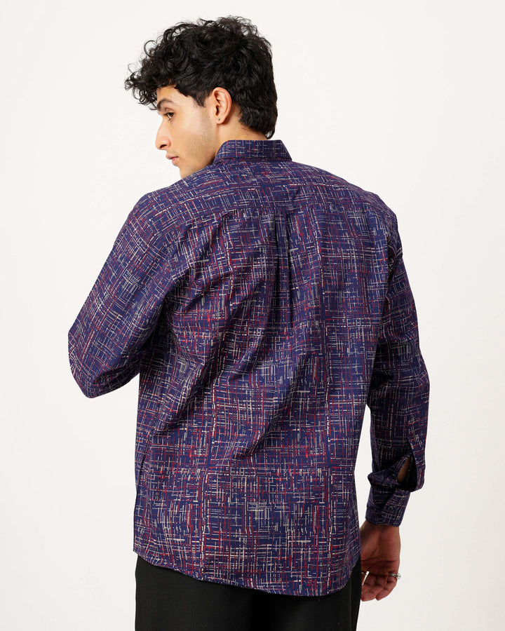 Blue Script Cotton Poplin Shirt