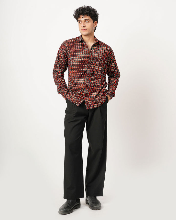 Black Fractal Echo Cotton Poplin Shirt