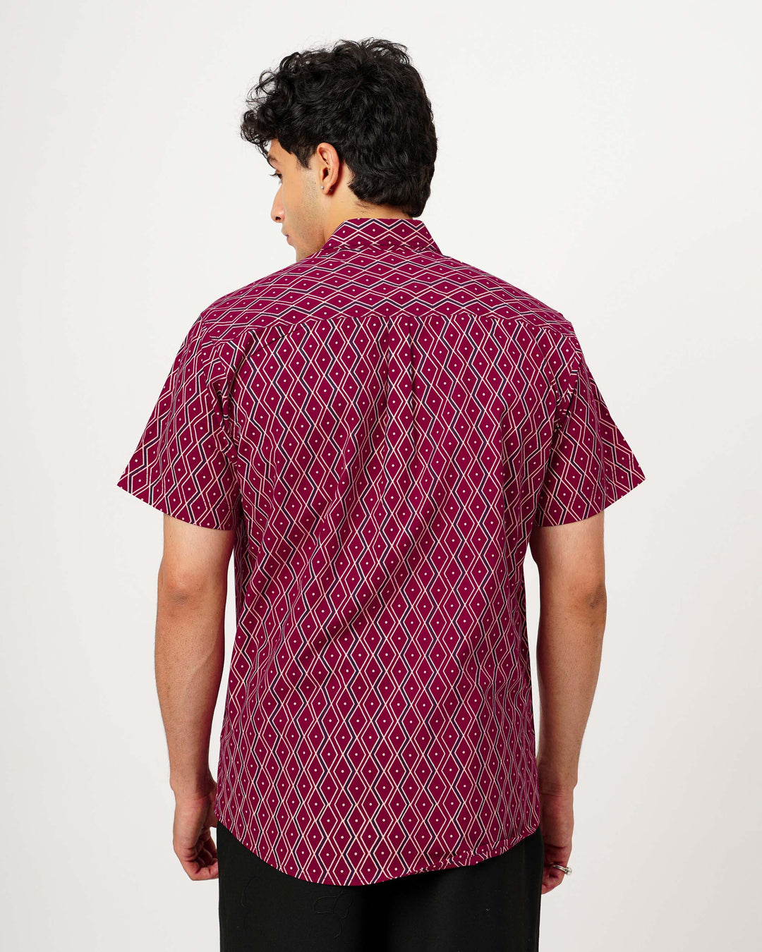 Maroon Linear Framework Cotton Poplin Half Sleeve Shirt
